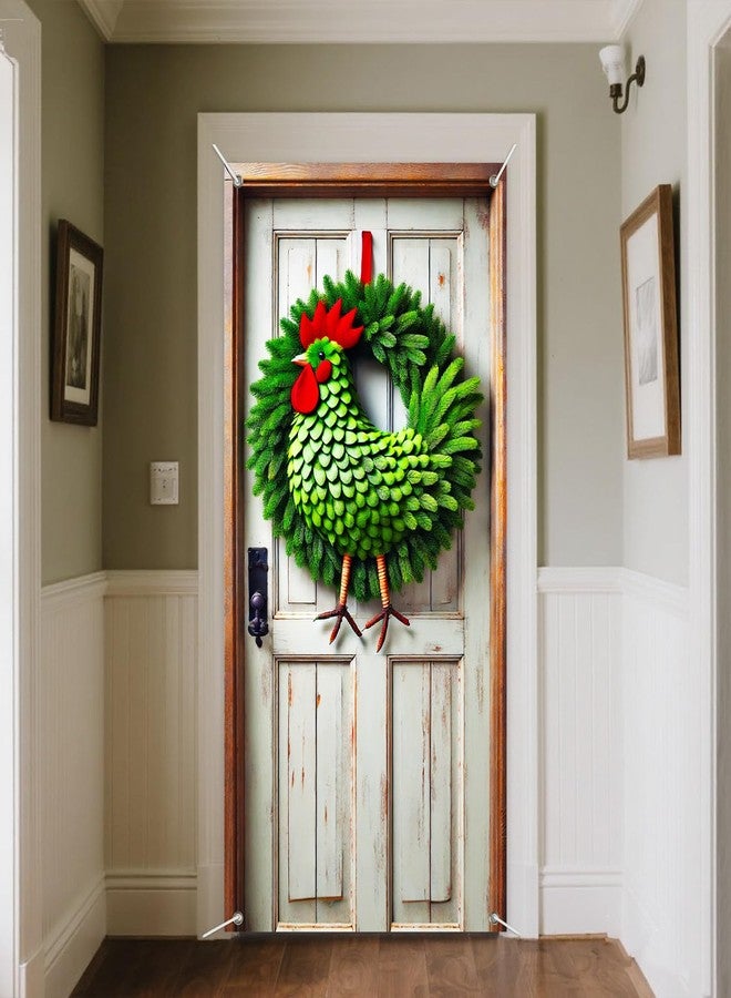 IVN Festive Rooster Door Cover 35x71 Inch Double Sided Unique Door Decoration with Green Pine, Rooster Shape & Red Accents for Indoor Outdoor Porch Holiday Home Decor - Image 5